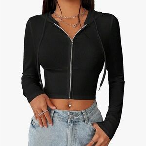 Black Zippered Hoodie Crop Top